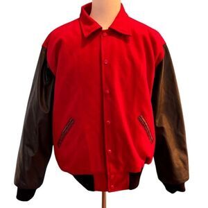 VTG Bean Town Brand Apparel Varsity Collegiate Jacket Leather Wool Quilted L RED